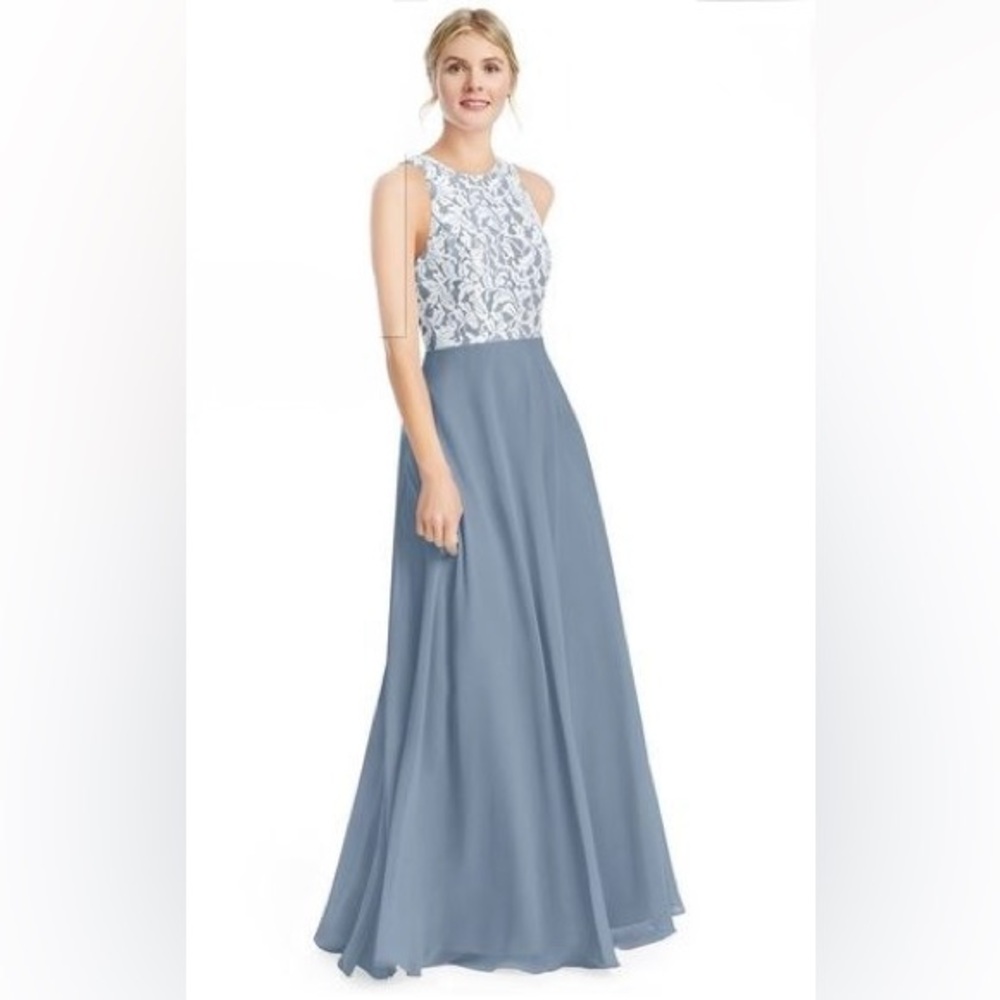 Elegant Blue and White Lace Evening Gown - Picture 1 of 6